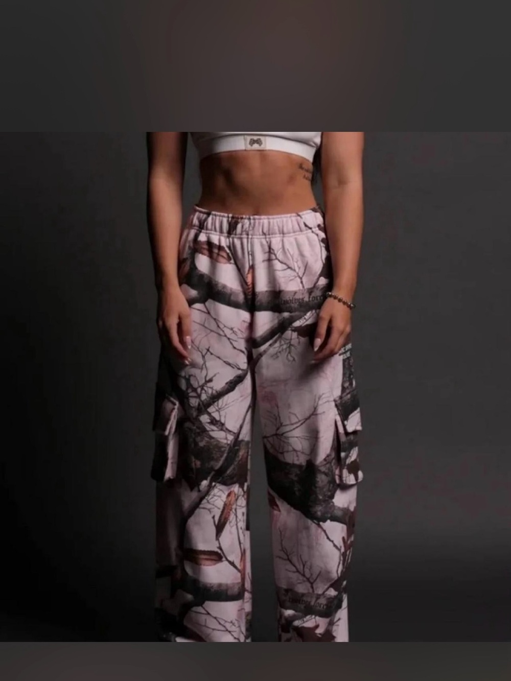 Darc Sport Wide-Leg Cargo Pants in Light Pink Tree Print
